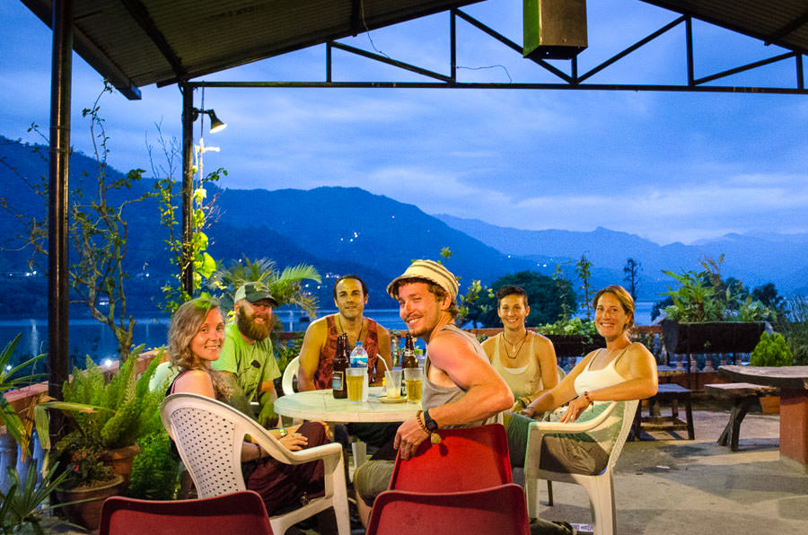 Eating dinner overlooking the lake in Pokhara, Nepal
